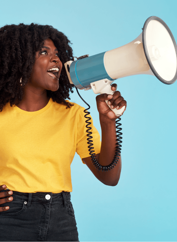 woman shouting in megaphone